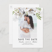 Weißes Foto Wasserfarbe Save the Date Ankündigungspostkarte (Vorne/Hinten)