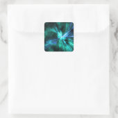 Weißes Fraktal, blau/grün Quadratischer Aufkleber (Tasche)