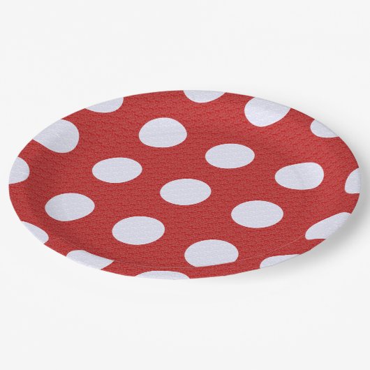 Weißes Fraktal Polka Dots Rote Fraktale Hintergrun Pappteller (Schrägansicht)