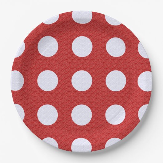 Weißes Fraktal Polka Dots Rote Fraktale Hintergrun Pappteller (Vorderseite)