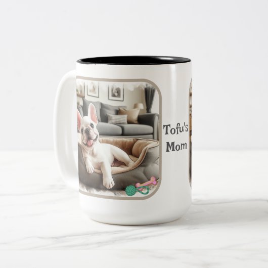 Weißes Französisch im Hundebett Zweifarbige Tasse (Vorderseite Links)