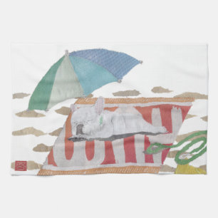 Weißes Frenchie, französische Bulldogge, Küchentuch