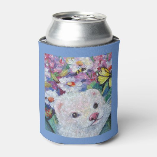 Weißes Frettchen und Blume kälter Dosenkühler (Kanne Vorderseite)
