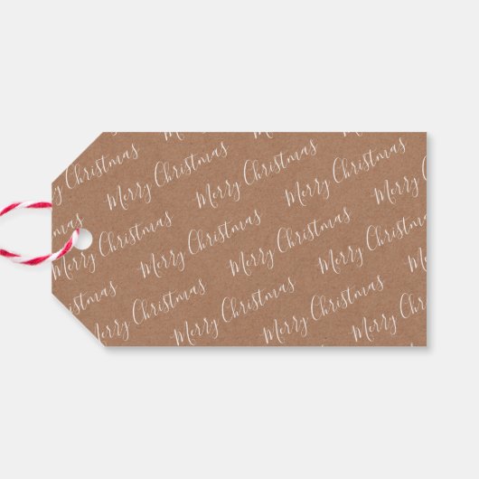 Weißes "Frohe Weihnachten" Kraftpapier und Berries Geschenkanhänger (Rückseite Horizontal)