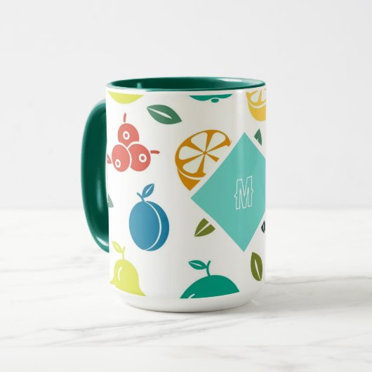 Weißes Frucht Monogram Geburtstag Tasse (Vorderseite Links)