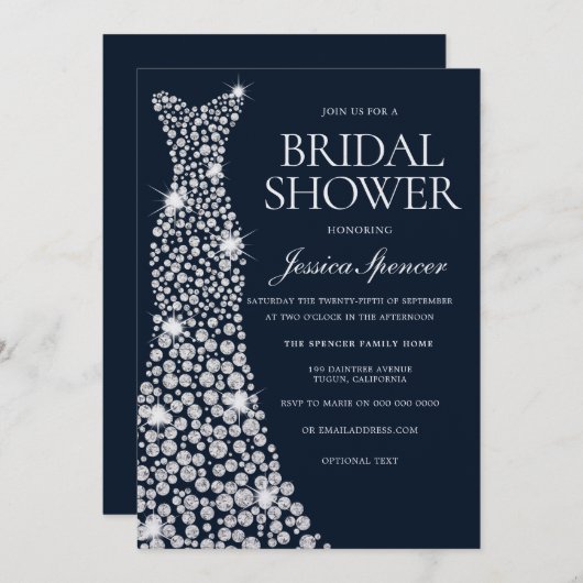 Weißes funkelndes Hochzeitskleid Gown Brautparty Einladung (Vorne/Hinten)