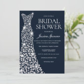 Weißes funkelndes Hochzeitskleid Gown Brautparty Einladung (Stehend Vorderseite)