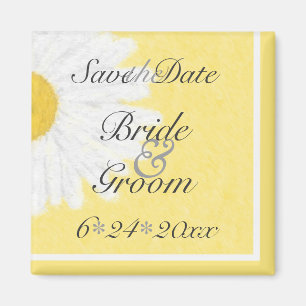 Weißes Gänseblümchen auf Gelb-Save the Date Magnet