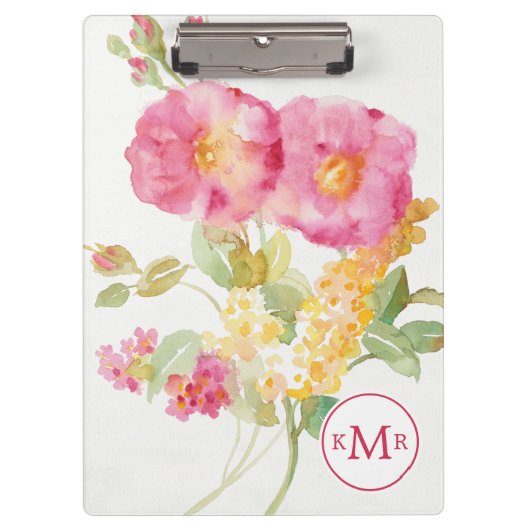 Weißes Gänseblümchen des Monogramm-| auf Blau Klemmbrett (Vorderseite)