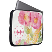 Weißes Gänseblümchen des Monogramm-| auf Blau Laptopschutzhülle (Vorne Rechts)