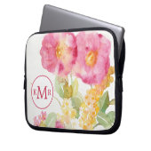 Weißes Gänseblümchen des Monogramm-| auf Blau Laptopschutzhülle (Vorderseite Links)