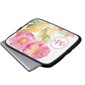 Weißes Gänseblümchen des Monogramm-| auf Blau Laptopschutzhülle (Vorne Knopf)