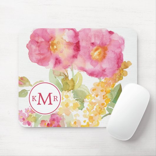 Weißes Gänseblümchen des Monogramm-| auf Blau Mousepad (Mit Mouse)