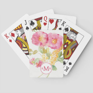 Weißes Gänseblümchen des Monogramm-  auf Blau Spielkarten