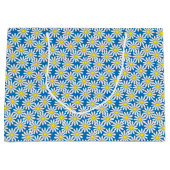 Weißes Gänseblümchen-Muster auf blauer großer Große Geschenktüte (Vorderseite)