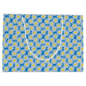 Weißes Gänseblümchen-Muster auf blauer großer Große Geschenktüte (Rückseite)