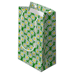 Weißes Gänseblümchen-Muster auf grüner kleiner Kleine Geschenktüte