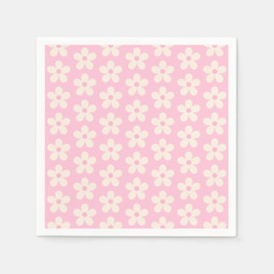 Weißes Gänseblümchen-Muster auf pastellrosa Minima Serviette