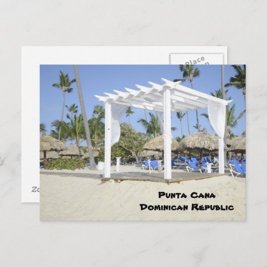 weißes Gazebo am Strand Postkarte (Vorne/Hinten)