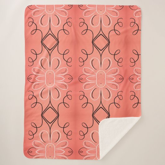 Weißes, gebranntes Blumenmotiv mit dunkelschwarzem Sherpadecke (Vorderseite)