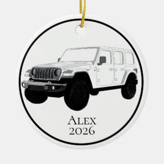 Weißes Geländefahrzeug mit 7-Schlitz-Kühlergrill Keramik Ornament