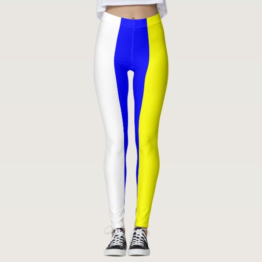 Weißes Gelbes und Blau Vertikal-Gestreift Leggings (Vorderseite)