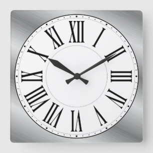 Weißes Gesicht / metallischer Hintergrund römisc Quadratische Wanduhr