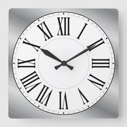 Weißes Gesicht / metallischer Hintergrund römische Quadratische Wanduhr (Vorderseite)