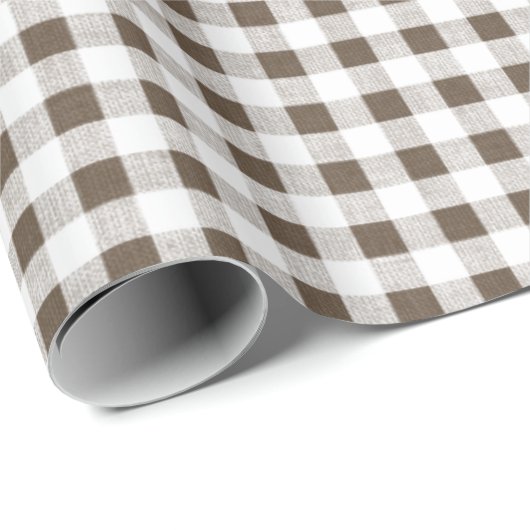 Weißes Gingham-Muster Browns Geschenkpapier (Rolleneckpunkt)