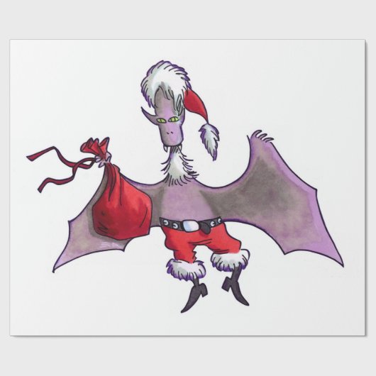 Weißes, glänzendes Papier mit der Aufschrift Santa Geschenkpapier (Flach)