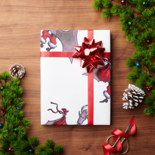 weißes, glänzendes Papier mit der Aufschrift Santa Geschenkpapier