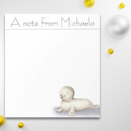 Weißes glückliches Siegel illustriert personalisie Notizblock