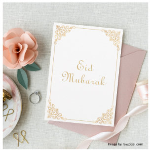 Weißes Gold Eid Mubarak Flache Festtagskarte Feiertagskarte