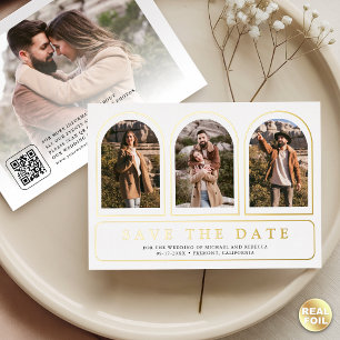 Weißes Gold Foto QR Code Hochzeit Termin vormerken Folieneinladung
