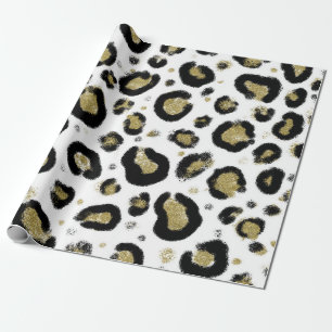 Weißes Gold Glitter und schwarzer Leopard Gepard D Geschenkpapier