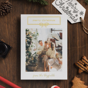 Weißes Gold Hübscher Bogen Foto Frohe Weihnachten Folien Feiertagskarte