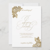 Weißes Gold Monogramm Initialen Glam Blumenzehen Einladung (Vorderseite)