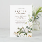 Weißes Gold Rose Blumenmuster Brautparty Einladung (Stehend Vorderseite)