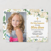 Weißes Gold Rose Blütenblume Erstes Foto der Heili Einladung (Vorne/Hinten)