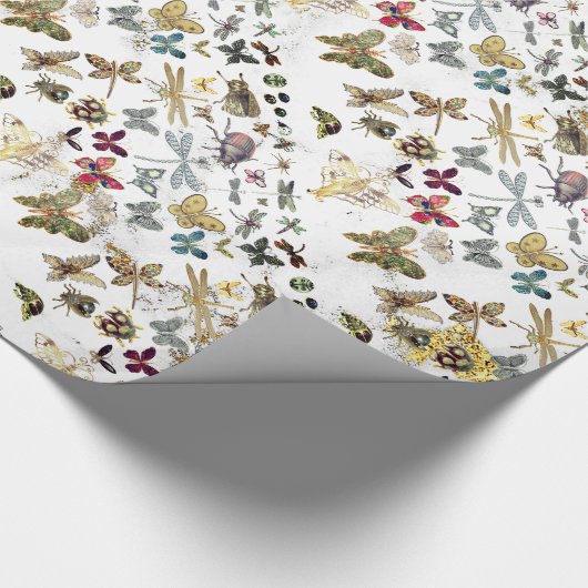 Weißes Gold Schmetterlingsinsekten Edelsteine-Marm Geschenkpapier (Ecke)