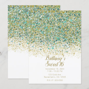 Weißes Gold und Teal Glitter Moderne Küsten-Süße 1 Einladung