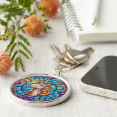 Weißes Gold Unicorn Hartglas Schlüsselanhänger (Seite)