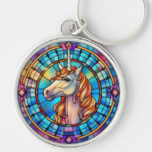 Weißes Gold Unicorn Hartglas Schlüsselanhänger (Vorne)