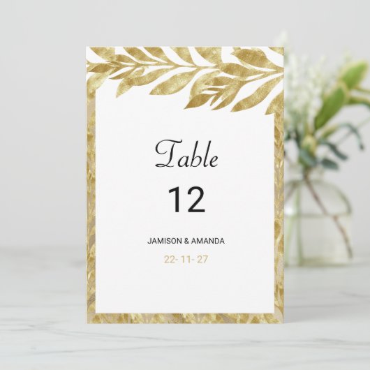 Weißes Gold verlasst elegante blumenreiche Tischnu Einladung (Stehend Vorderseite)