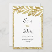 Weißes Gold verlasst Eleganz und Blumen Save the D Einladung (Vorderseite)
