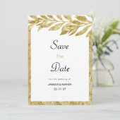 Weißes Gold verlasst Eleganz und Blumen Save the D Einladung (Stehend Vorderseite)