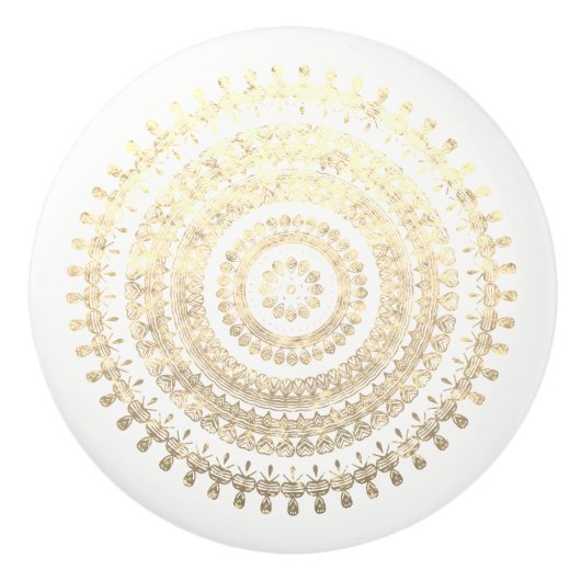 Weißes GoldBoho Stammes- Keramikknauf (Vorderseite)