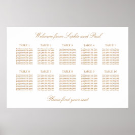 Weißes Golden Beige 10 Tafelsitzkarten Poster