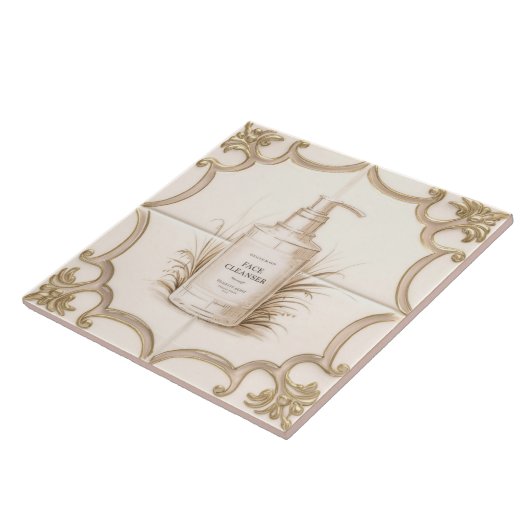 Weißes & goldenes Gesicht Cleanser Flasche Sonnenb Fliese (Seite)