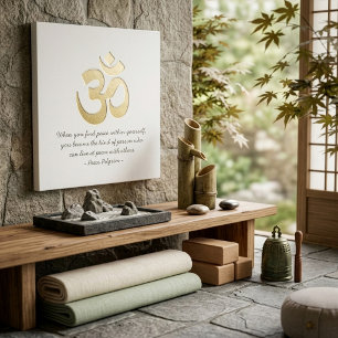 Weißes & Goldenes OM-Symbol YOGA-Meditationsinstru Leinwanddruck